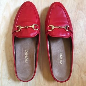 Red leather vionic ladies shoes